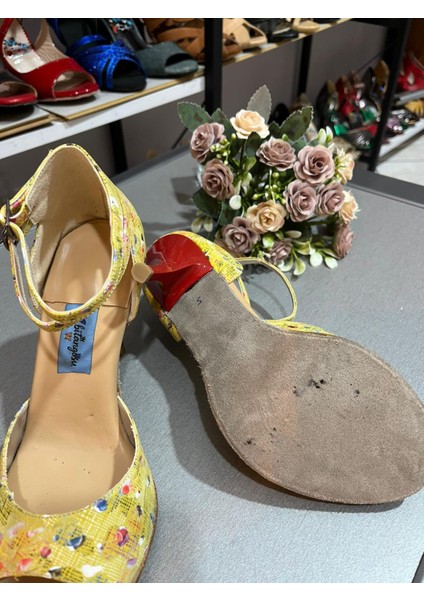“yellow Art” Bilekten Çift Atkılı Sarı 8,5 cm 11 Pont Kapalı Topuk Tango, Dans ve Salon Ayakkabısı