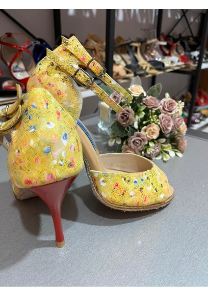 “yellow Art” Bilekten Çift Atkılı Sarı 8,5 cm 11 Pont Kapalı Topuk Tango, Dans ve Salon Ayakkabısı