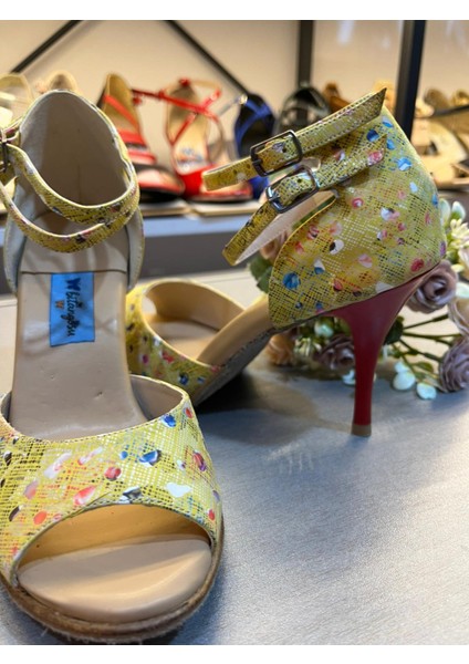 “yellow Art” Bilekten Çift Atkılı Sarı 8,5 cm 11 Pont Kapalı Topuk Tango, Dans ve Salon Ayakkabısı