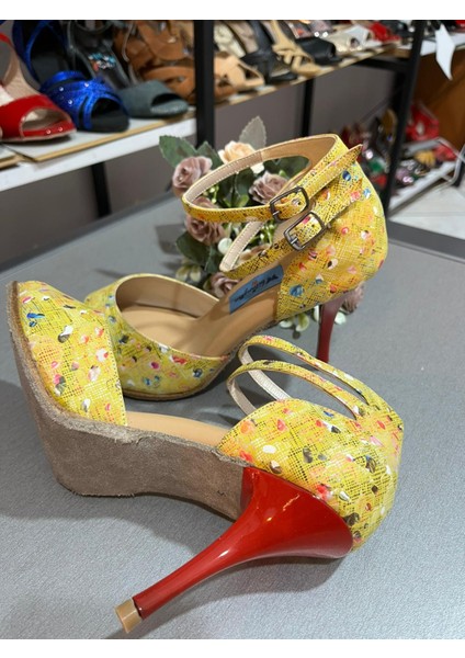 “yellow Art” Bilekten Çift Atkılı Sarı 8,5 cm 11 Pont Kapalı Topuk Tango, Dans ve Salon Ayakkabısı