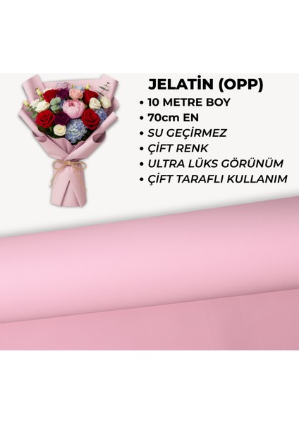 70CM x 10M Opp (Jelatin) Çiçek Buket Ambalaj Kağıdı - Pembe Lila Çift Taraflı