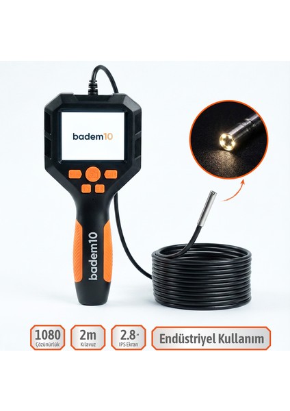 NT9463 Endüstriyel Ekranlı Endoskop 1080P 2.8 Inch IPS 2 Metre Kılavuz Kameralı Tamir ve Sanayi Için