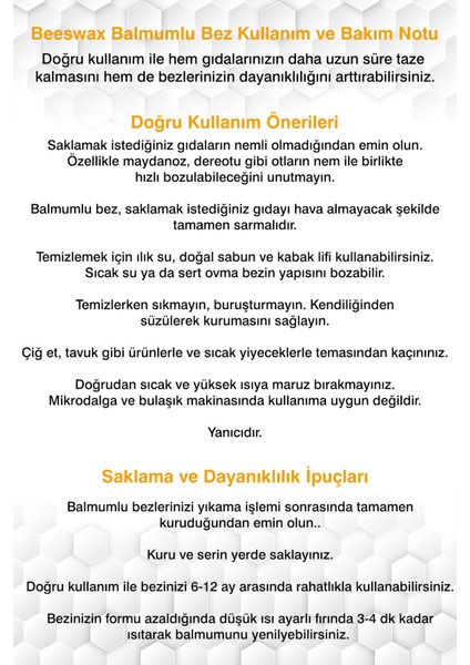 Balmumlu Doğal Gıda Saklama Bezi Başlangıç Set - Beeswax Food Wraps (Balmumu Bezi)