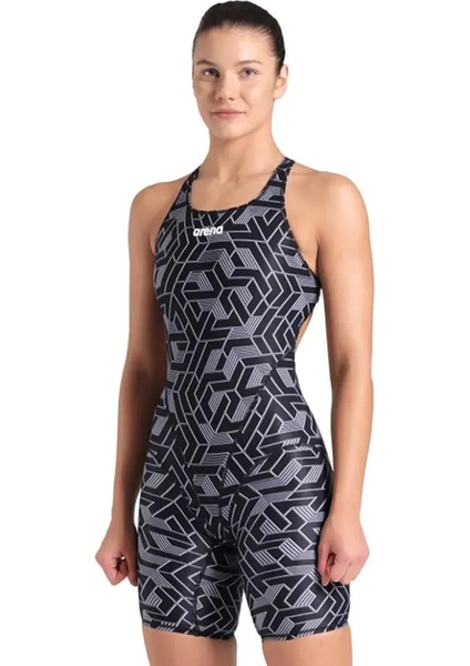 Printed Full Body Kadın Siyah Yüzücü Mayosu 007909500