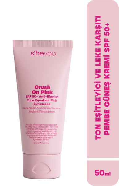 Ton Eşitleyici, Leke Karşıtı ve Aydınlatıcı Pembe Vegan Güneş Kremi SPF50+ 50 ml Crush On Pink