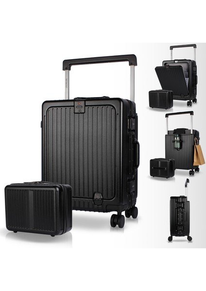 Bold Pc Policarbon 2'li Valiz Seti (Kabin ve Makyaj) Siyah