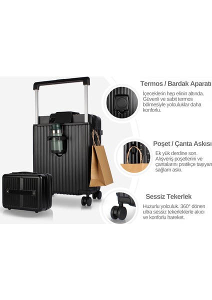 Bold Pc Policarbon 2'li Valiz Seti (Kabin ve Makyaj) Siyah