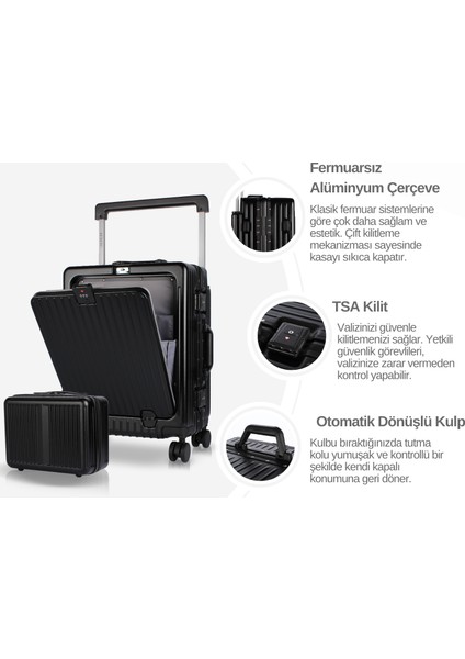 Bold Pc Policarbon 2'li Valiz Seti (Kabin ve Makyaj) Siyah