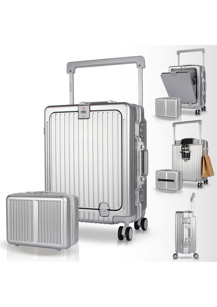 Bold Pc Policarbon 2'li Valiz Seti (Kabin ve Makyaj) Silver