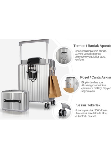 Bold Pc Policarbon 2'li Valiz Seti (Kabin ve Makyaj) Silver