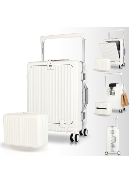 Bold Pc Policarbon 2'li Valiz Seti (Kabin ve Makyaj) Beyaz