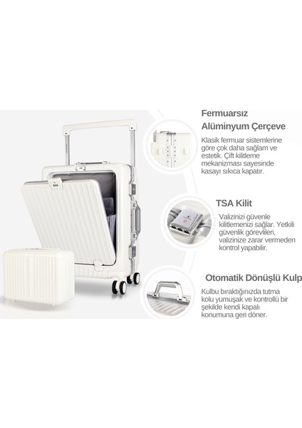 Bold Pc Policarbon 2'li Valiz Seti (Kabin ve Makyaj) Beyaz