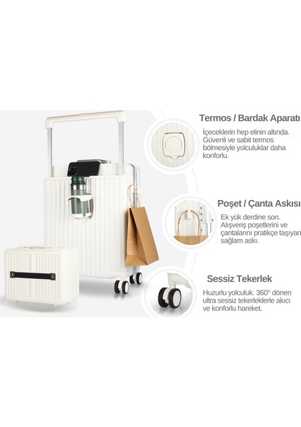 Bold Pc Policarbon 2'li Valiz Seti (Kabin ve Makyaj) Beyaz