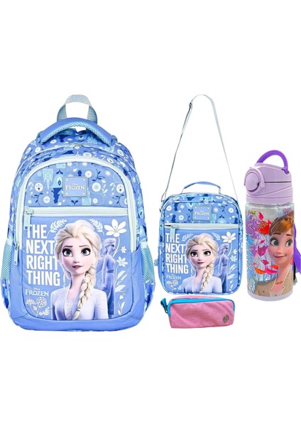 Frocx Frozen Okul Çantası , Beslenme Çantası , Çift Gözlü Kalem Çantası, Matara 500 ml Hediye