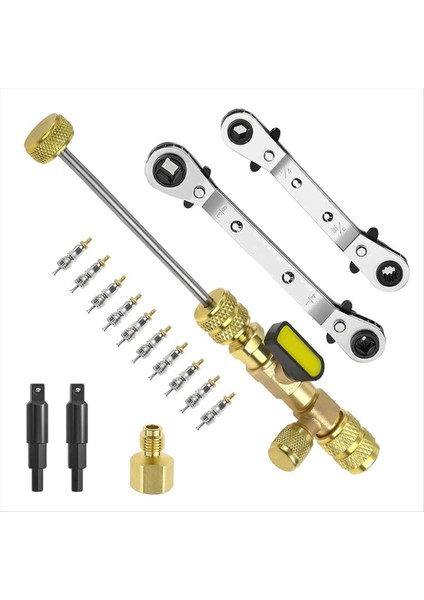 Valf Çekirdek Çıkarma Takma Aracı ve Hvac Servis Anahtarı Seti Bit Adaptörlü Soğutma Anahtarı 10 Pcs Valf Çekirdeği (Yurt Dışından)