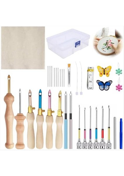 35PCS Yumruk Iğne Kiti Yumruk Iğne Aleti Ayarlanabilir Yumruk Iğne Nakış Kitleri Nakış Ipi Dikiş Yeni Başlayanlar Için (Yurt Dışından)