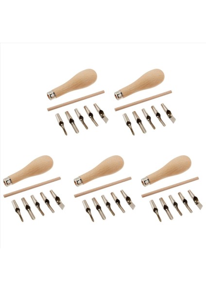 5x Lino Blok Kesme Kauçuk Damga Oyma Aletleri 5 Bıçak Ahşap Saplı Baskı Oyma Araçları Seti (Yurt Dışından)