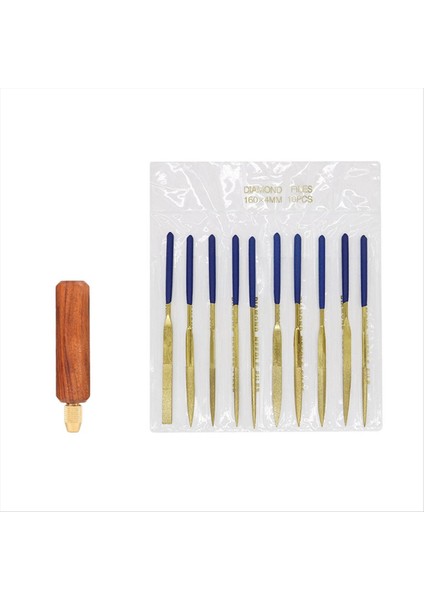 Masif Ahşap Tutucu Asit Şube Ahşap Tutucu Titanyum Kaplama Elmas Dosyası 10 Pc Dosya Ile Kablolu Dosya (Yurt Dışından)