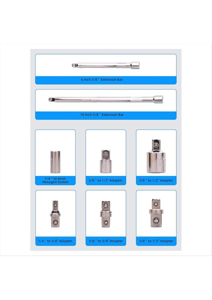 Ofset Uzatma Anahtarı 1/2 3/8 ve 1/4in Kare Adaptörleri 1/4in Soket 1/4in ve 1/2in Cırcır Adaptörleri Içerir (Yurt Dışından) indirimleri