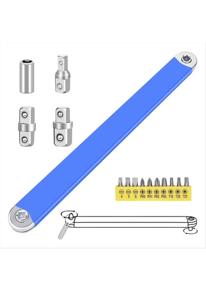 Uzatma Anahtarı 15 Inç 0 Derece Cırcır Sıkı Erişim Uzatma Anahtarı Seti 1/2 1/4 ve 3/8inç Kare Adaptörleri (Yurt Dışından) fiyatları