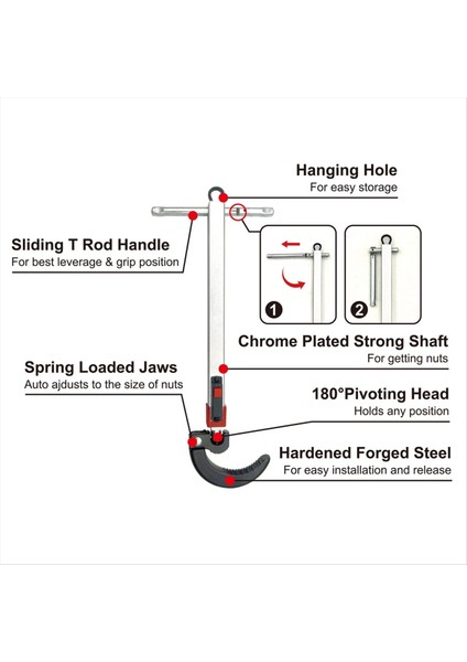 Teleskoping Havza Anahtarı 1-1/4in Ila 2-1/2in Çene Kapasitesi ve 10 Ila 17 Inç Uzatılabilir Sap Havza Anahtarı Lavabo Musluk Anahtarı (Yurt Dışından) indirimleri