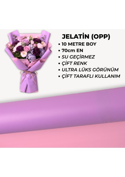 70cm x 10m OPP (JELATİN) Çiçek Buket Ambalaj Kağıdı - Pembe Lila Çift Taraflı