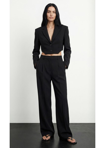 Kadın Yüksek Bel Ayarlanabilir Palazzo Kumaş Pantolon Kahverengi