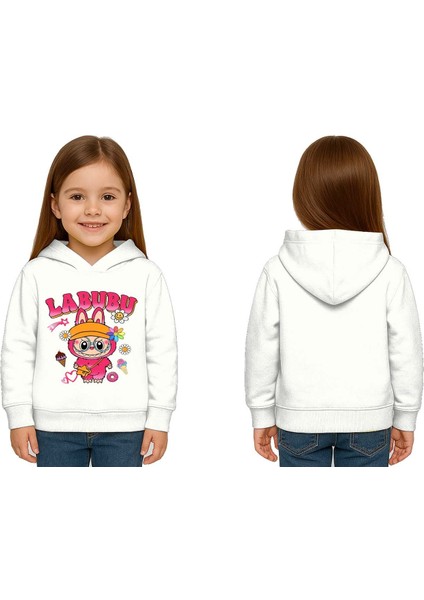 Unisex Baskılı Çocuk Swaetshirt Labubu Baskılı Kapüşonlu 3 Iplik Şardonlu
