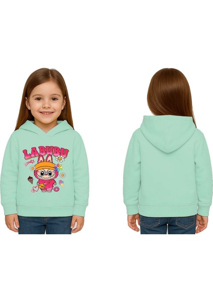 Unisex Baskılı Çocuk Swaetshirt Labubu Baskılı Kapüşonlu 3 Iplik Şardonlu