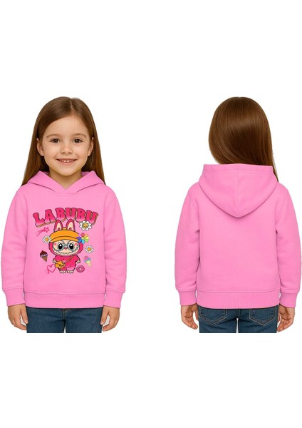 Unisex Baskılı Çocuk Swaetshirt Labubu Baskılı Kapüşonlu 3 Iplik Şardonlu