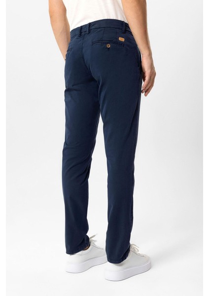 Lacivert Slim Fit Pamuklu Yan Cep Chino Pantolon