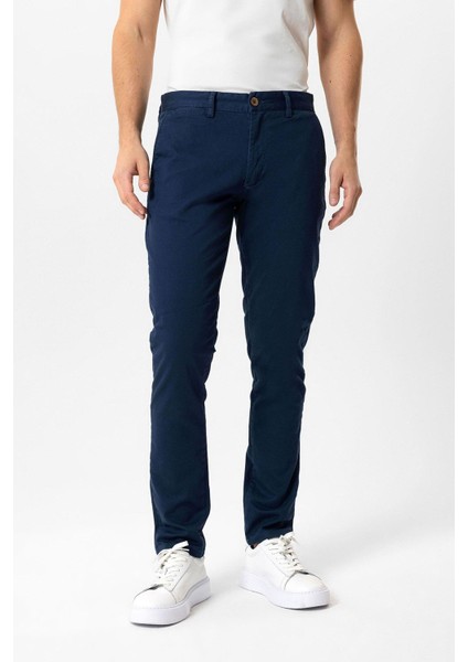 Lacivert Slim Fit Pamuklu Yan Cep Chino Pantolon modelleri