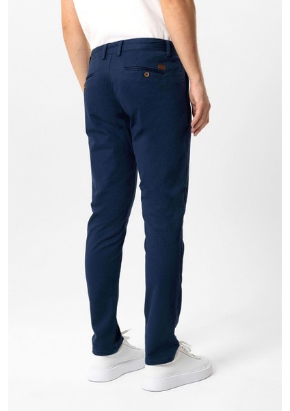 Lacivert Slim Fit Pamuklu Yan Cep Chino Pantolon
