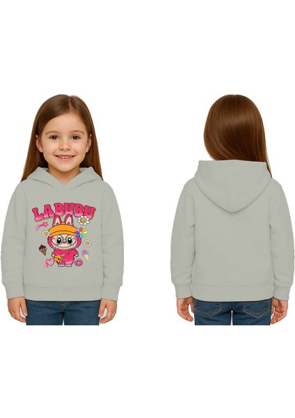 Unisex Baskılı Çocuk Swaetshirt Labubu Baskılı Kapüşonlu 3 Iplik Şardonlu