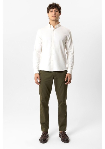 Haki Slim Fit Pamuklu Yan Cep Chino Pantolon