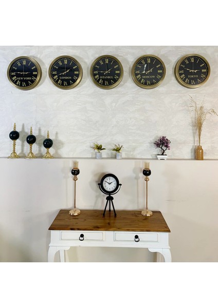 36 cm Eskitme Metal 5 Li Set Otel Dünya Saatleri Duvar Saati modelleri
