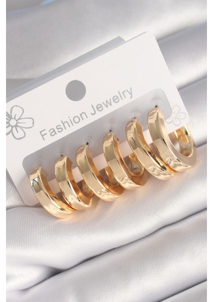 Pirinç Gold Renk Kalın Halka Model Kadın Küpe Seti - TJ-BKP8767 fiyatları