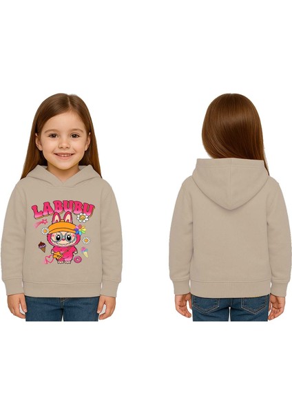 Unisex Baskılı Çocuk Swaetshirt Labubu Baskılı Kapüşonlu 3 Iplik Şardonlu