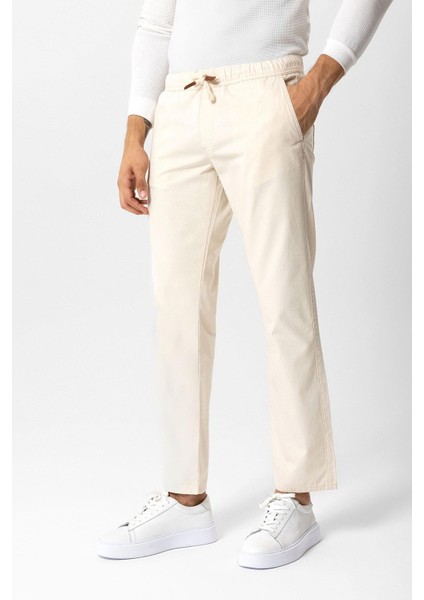 Ekru Relaxed Fit Yan Cepli %100 Pamuk Beli Bağlamalı Denim Pantolon modelleri