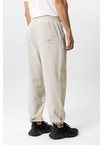 Bej Relaxed Fit Beli Lastikli Jogger Pantolon