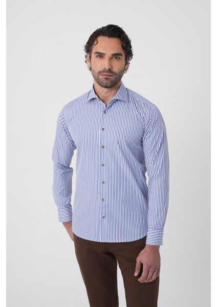 Uzun Kollu Italyan Yaka Mavi Desenli Erkek Gömlek GMCZG252052_C35 fiyatları