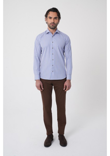 Uzun Kollu Italyan Yaka Mavi Desenli Erkek Gömlek GMCZG252052_C35 modelleri