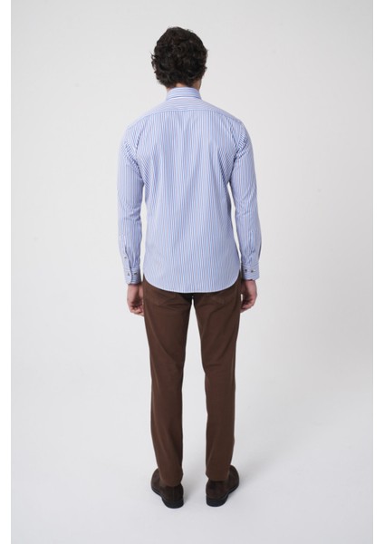 Uzun Kollu Italyan Yaka Mavi Desenli Erkek Gömlek GMCZG252052_C35 indirimleri