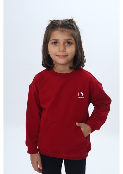 Kız Çocuk Mini Kalp Baskılı Sweatshirt