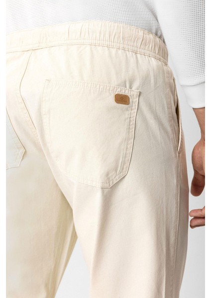 Ekru Relaxed Fit Yan Cepli %100 Pamuk Beli Bağlamalı Denim Pantolon indirimleri