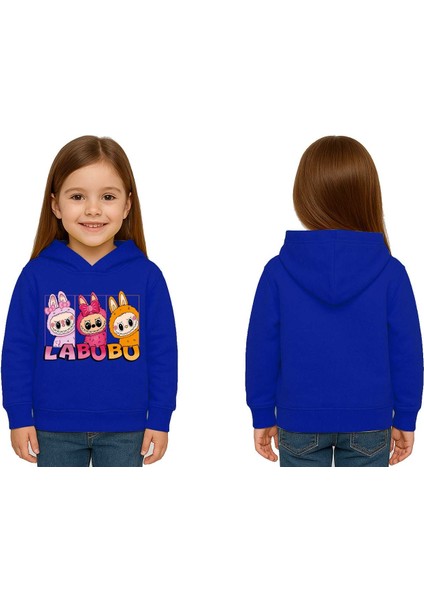 Unisex Baskılı Çocuk Swaetshirt Labubu Baskılı Kapüşonlu 3 Iplik Şardonlu