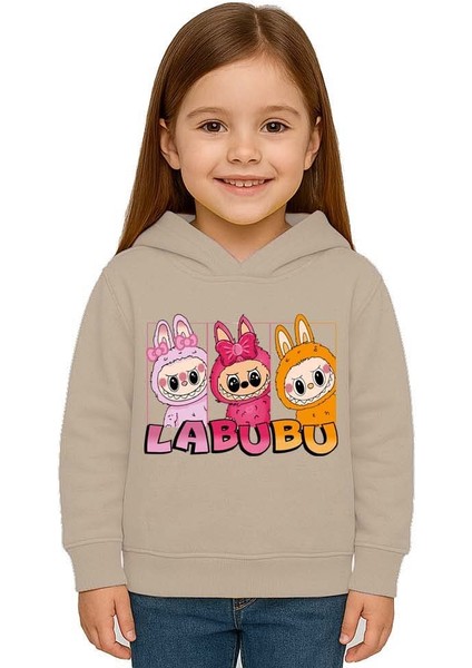 Unisex Baskılı Çocuk Swaetshirt Labubu Baskılı Kapüşonlu 3 Iplik Şardonlu fiyatları