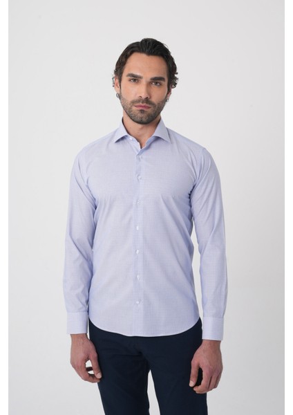 Erkek Regular Fit Uzun Kollu Italyan Yaka Mavi Gömlek GMKLS252006_E35 fiyatları