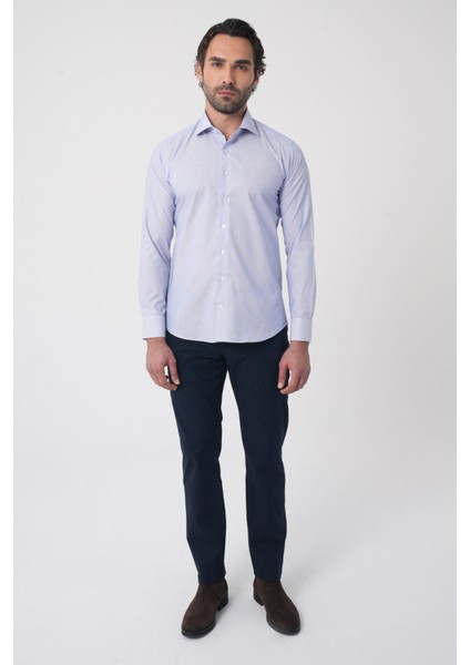 Erkek Regular Fit Uzun Kollu Italyan Yaka Mavi Gömlek GMKLS252006_E35 modelleri
