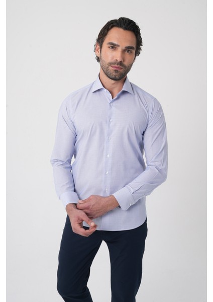 Erkek Regular Fit Uzun Kollu Italyan Yaka Mavi Gömlek GMKLS252006_E35 indirimleri